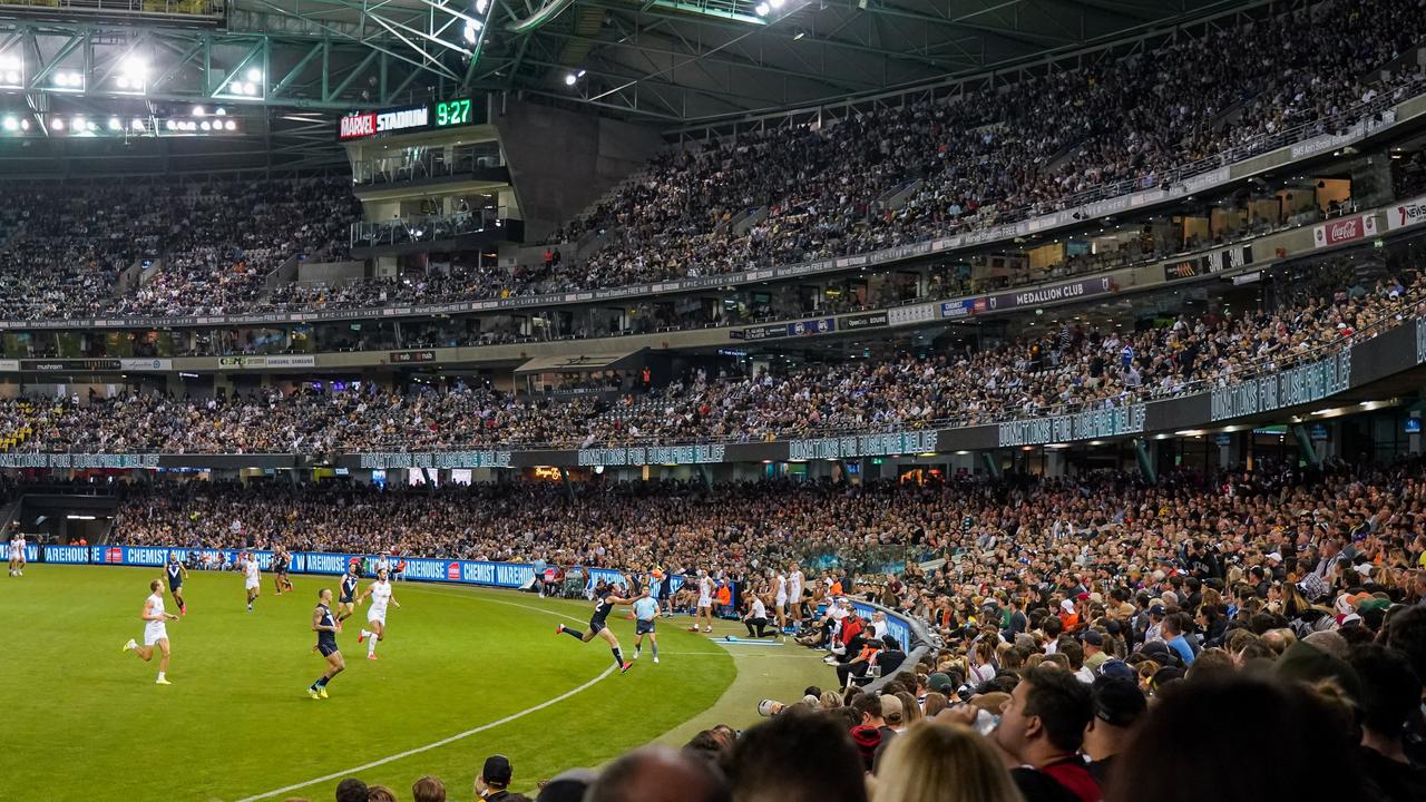 Marvel Stadium at night