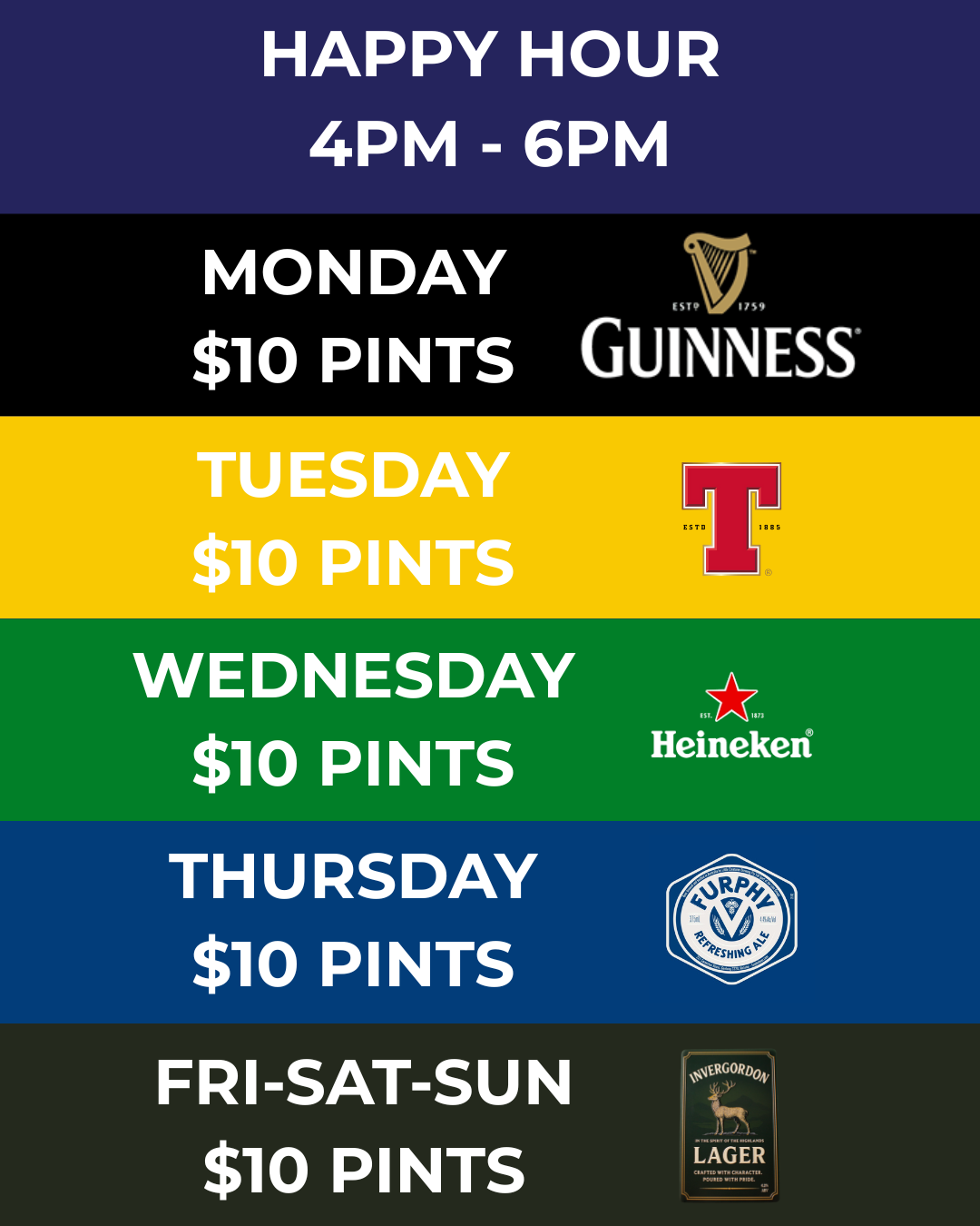 Invergordon Bar Happy Hour — $10 Pints, $8 House Wine, 4–6pm Daily